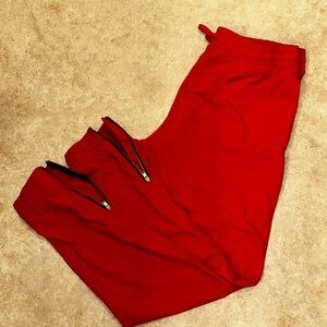 Vibrant Red Joggers with Ankle Zippers and Relaxed Fit